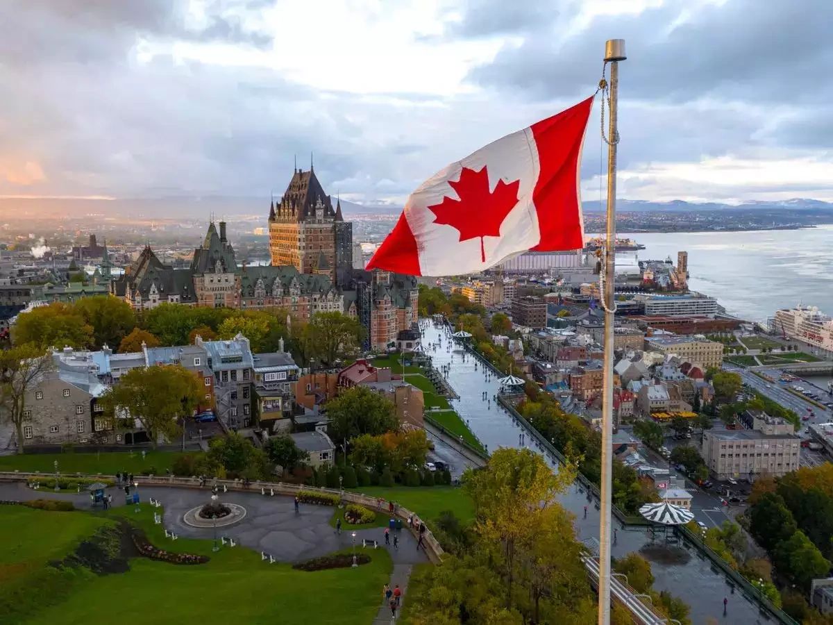 Canadian flag over Quebec City